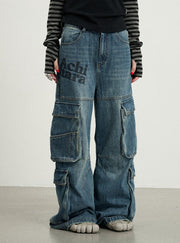 Logo Wide Denim Cargo Jeans