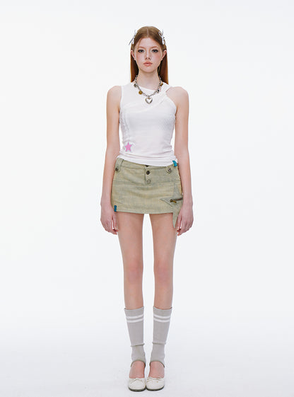 Star Patch Denim Skirt