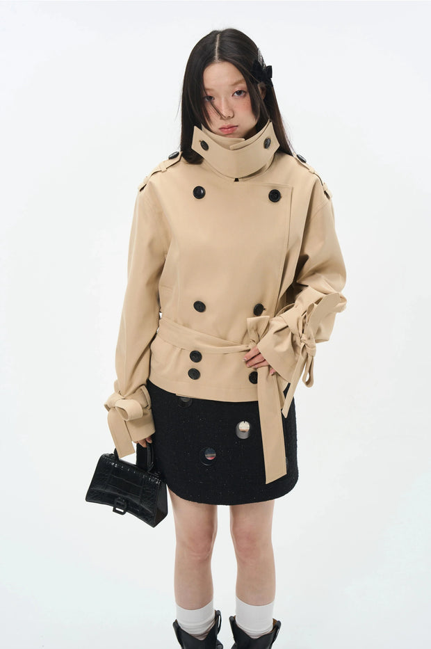 Overlapped Cropped Trench Coat with Belt