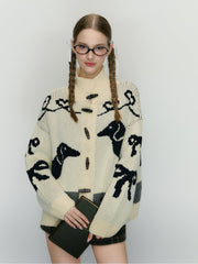 Fair Isle Toggle Knit Cardigan Sweater Jacket