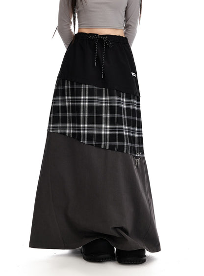 Retro Checkered Multi Pattern Long Skirt