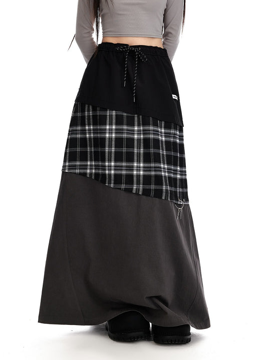 Retro Checkered Multi Pattern Long Skirt