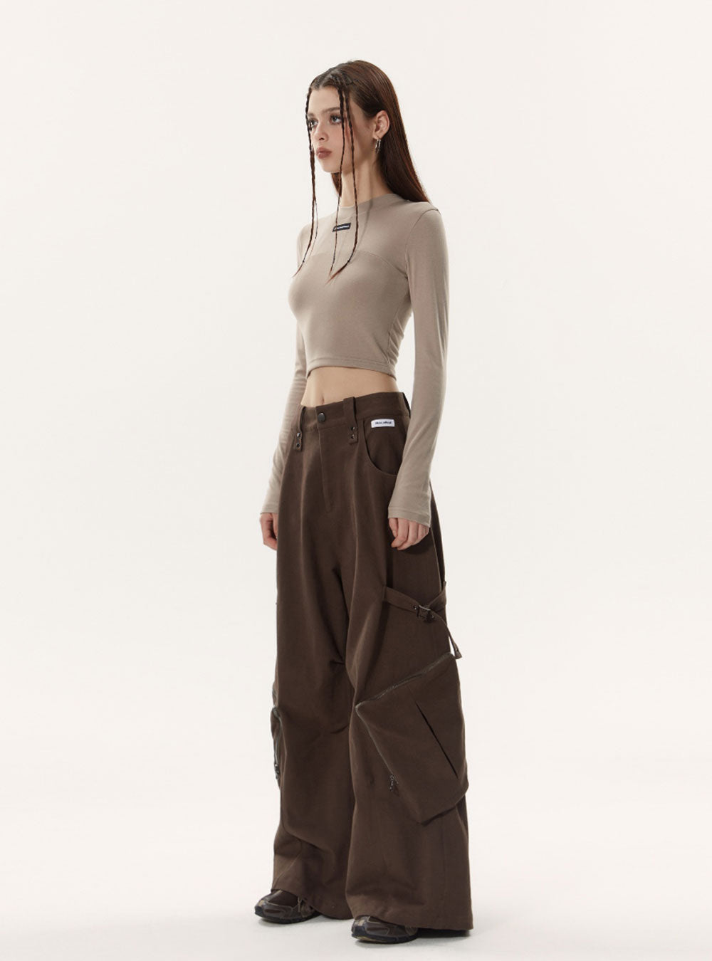 Detailed Cargo Wide Leg Pants