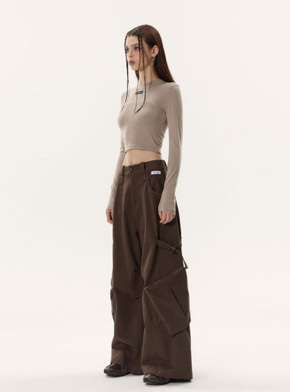 Detailed Cargo Wide Leg Pants