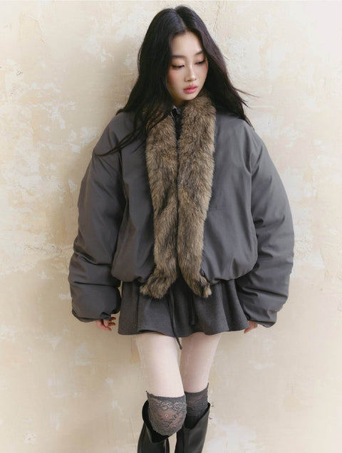 Pearl Design Fur Collar Cotton Jacket - My Store