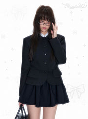 Necy Black Round Heart Button Suit Jacket - My Store