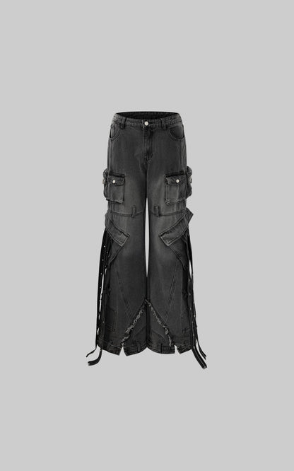 Deconstructed Cargo Pants with Strap Detailing
