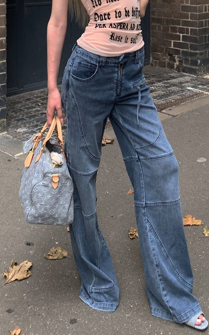 Deconstructed Paneled Straight-Leg Jeans