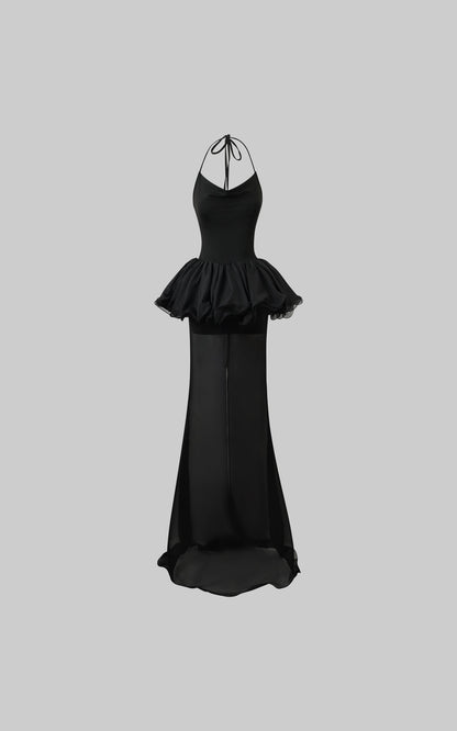 Sheer Layered Tulle Halter Dress