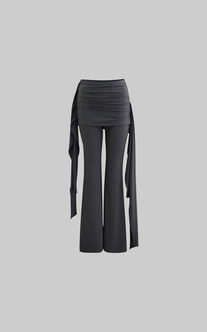 Gray Knot Detail High-Waisted Flared Pants