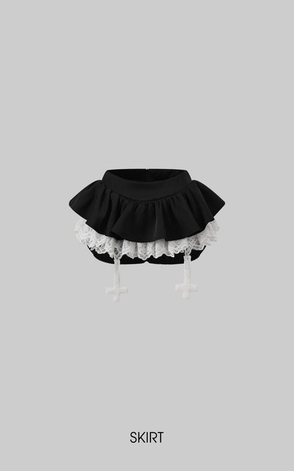 Lace-Trimmed Vest and Skirt Set with Cross Detail