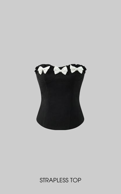 Bow Detail Strapless Top and Bubble Skirt Shorts Set