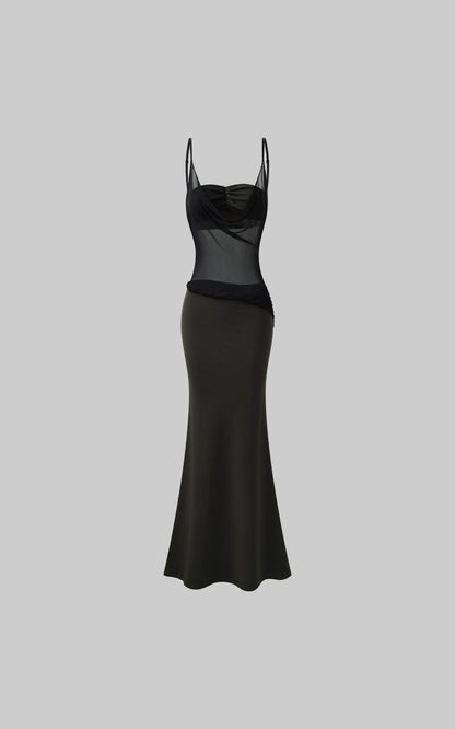 Sheer Panel Spliced Corset Maxi Dress