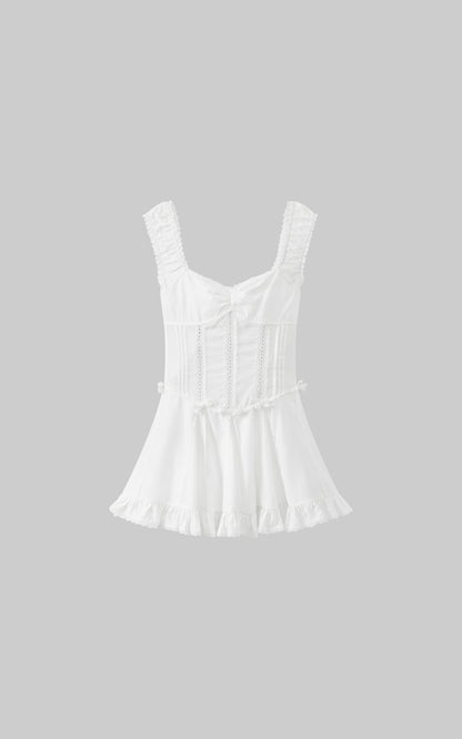 Ruffle-Edge Bow Lace Mini Dress