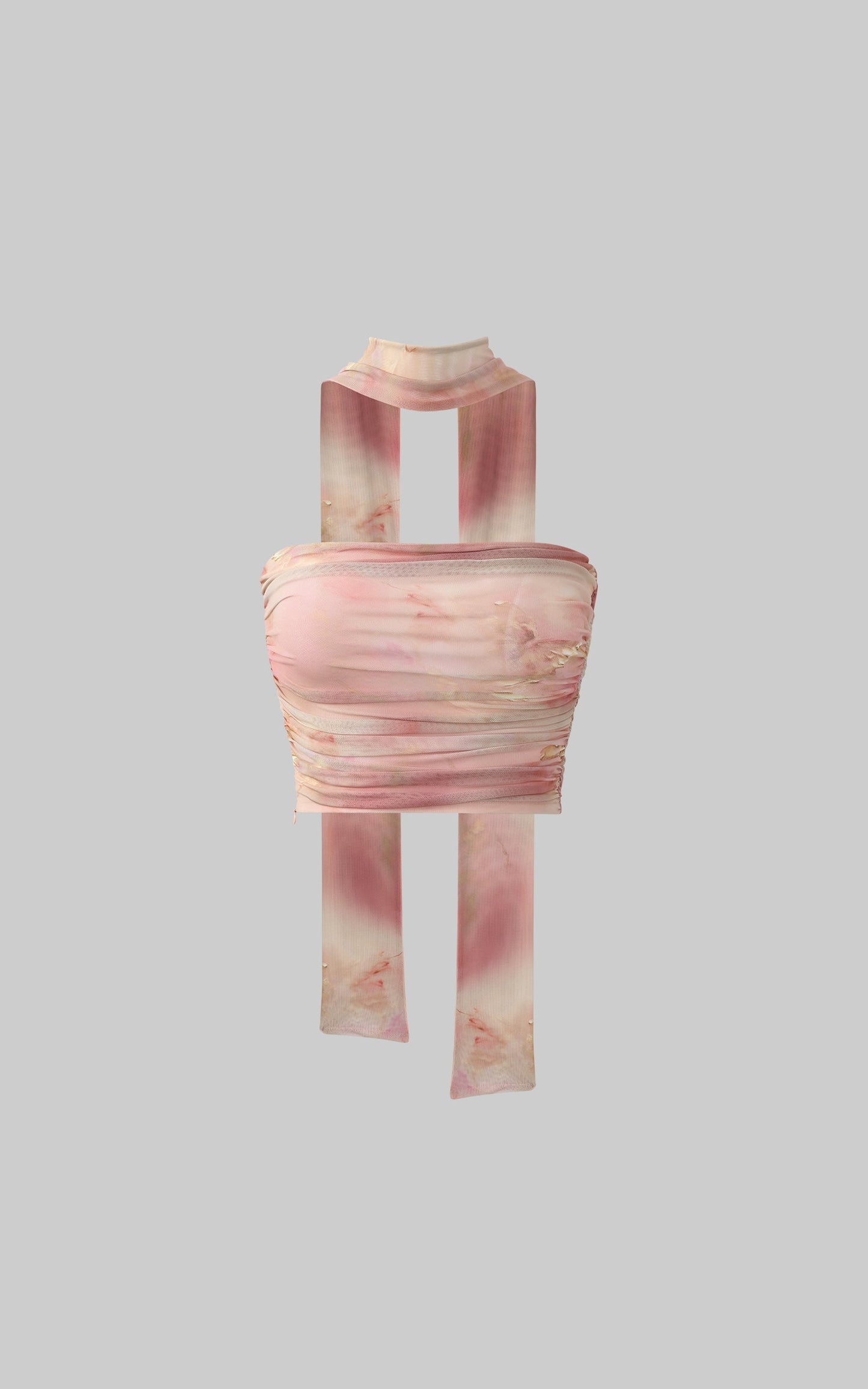 Watercolor Mesh Bandeau Top with Wrap Scarf
