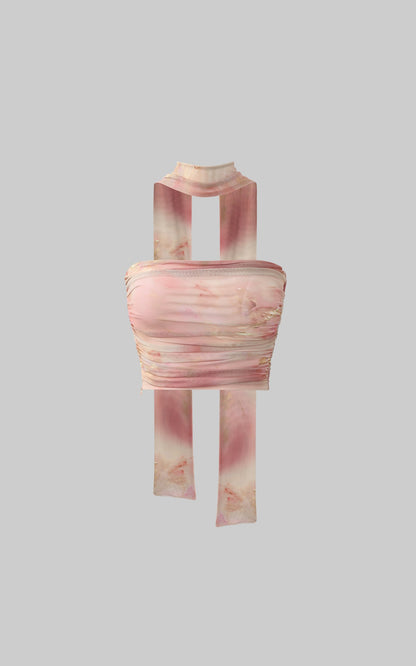 Watercolor Mesh Bandeau Top with Wrap Scarf