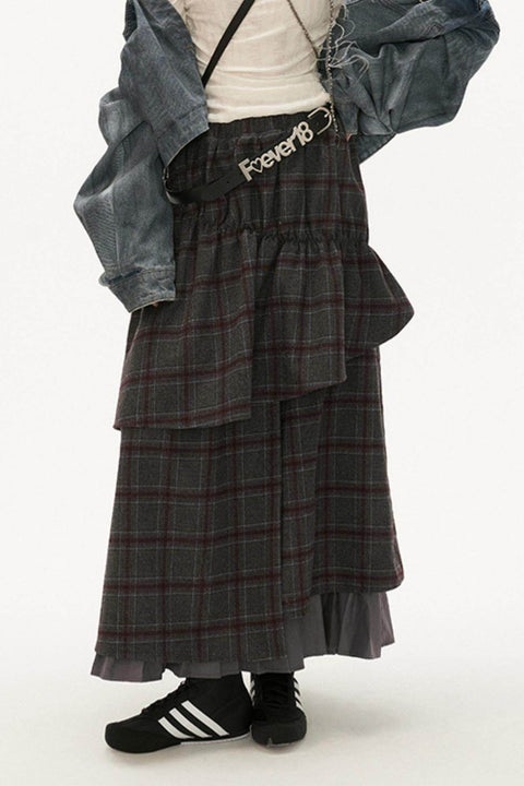 Fake Two-Piece Plaid Skirt - My Store