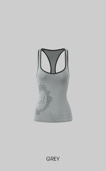 Contrast Frame Print Ribbed Fitted Top