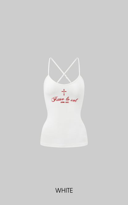 Embroidered Slogan Stretch Cami Top