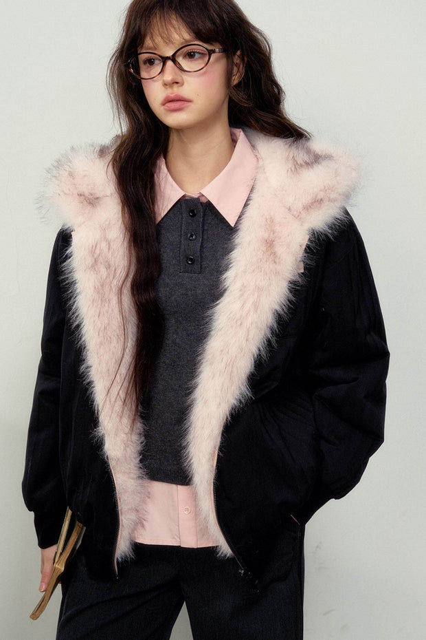 Reversible Black and Pink Warm Fur Coat - My Store