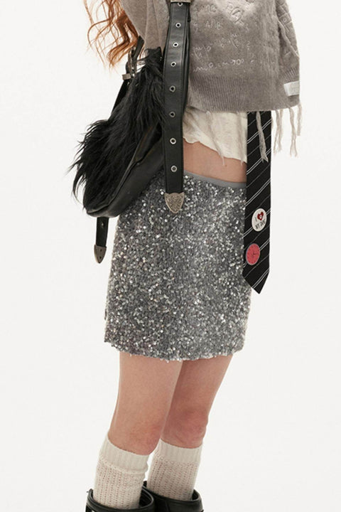 Gray Sequin Fashion Short Skirt - My Store