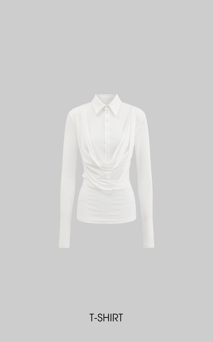 Draped Long-Sleeve Fitted T-Shirt