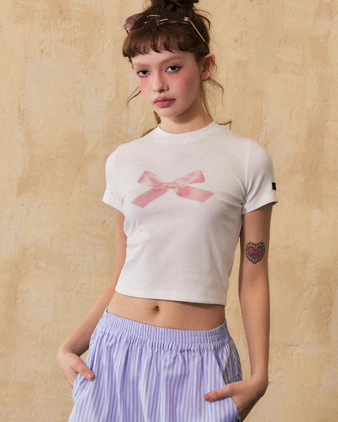 Ribbon Print Crop T-Shirt