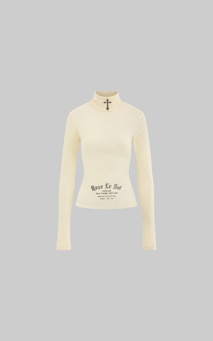 High-Neck Printed Long-Sleeve Top