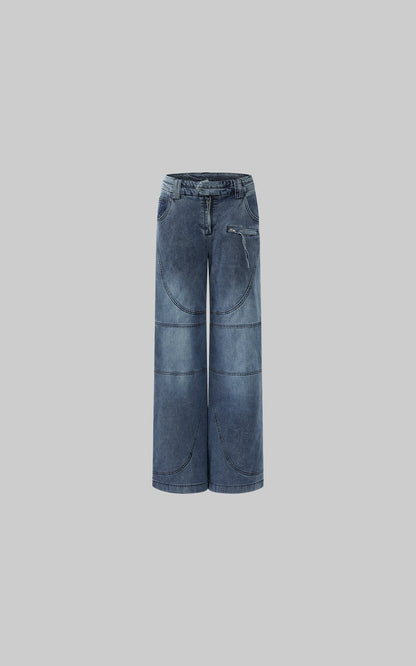 Deconstructed Paneled Straight-Leg Jeans