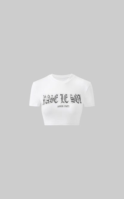 Gothic Print Cropped White Tee