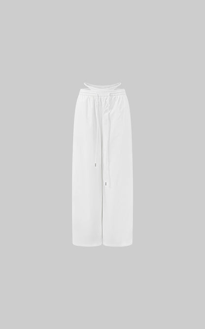 Deconstructed Double-Waistband White Cargo Trousers