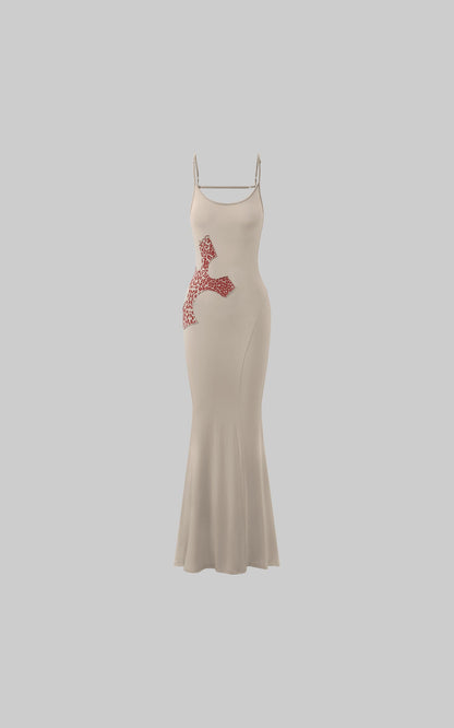 Leopard Appliqué Backless Maxi Dress