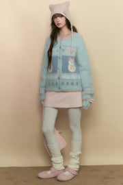 Blue Fair Isle Plush Sweater Jacket - My Store