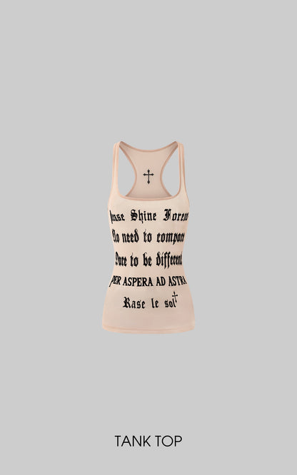 Lettering Mesh Tank Top & Bandeau Innerwear Set
