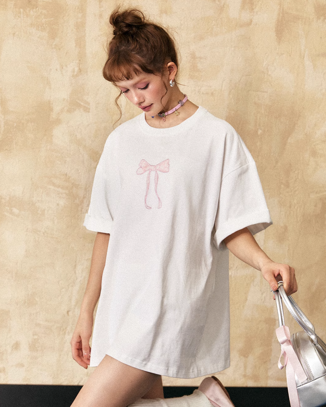 リボン刺繍ルーズTシャツ