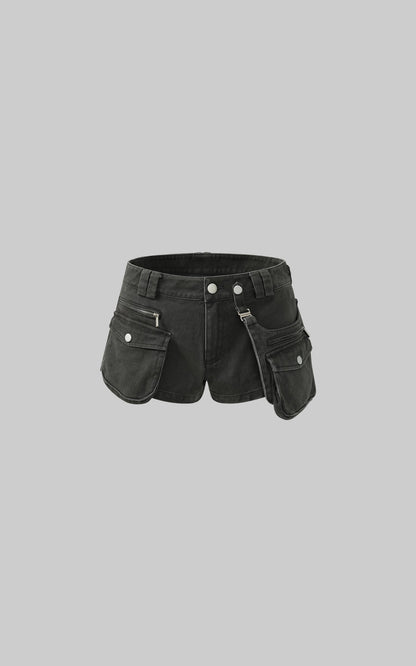 Multi-Pocket Utility Denim Shorts