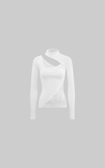 Lace & Mesh Paneled Fitted Top