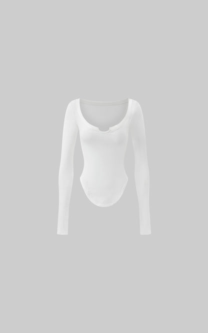Cutout Neckline Curved Hem Long Sleeve Top