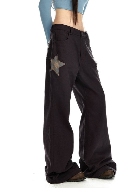 Star Patchwork Straight Wide Pants - My Store