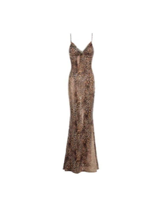 Leopard Print Mesh Lace Mermaid Slip Dress - My Store