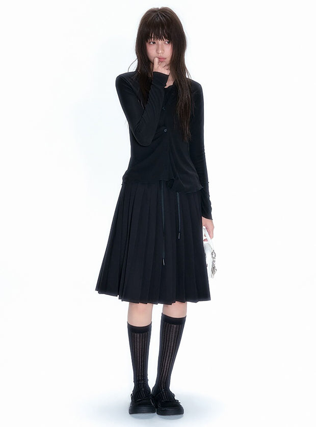 Black Pleated Skirt (Mini/Midi)