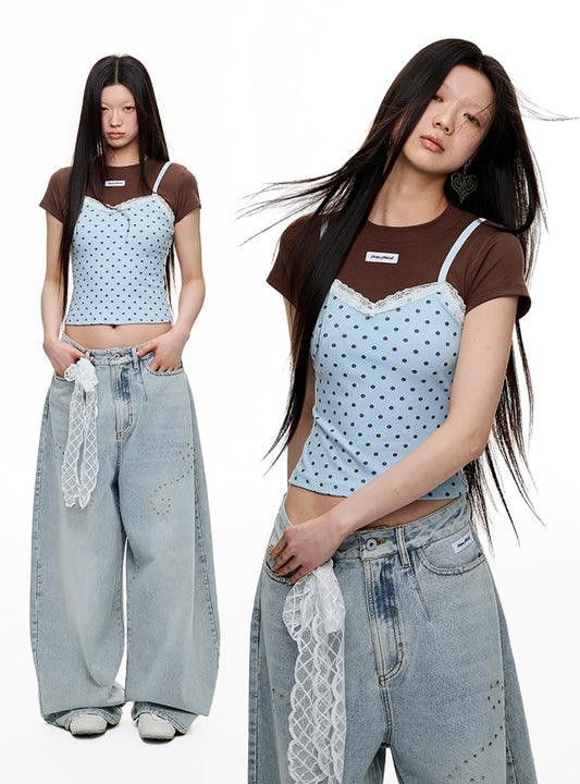 Dot Lace Layered Two-Piece T-Shirt