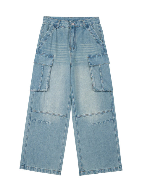 Multi-Pocket Wide Cargo Denim Pants