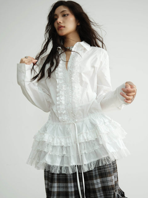 Front Lace Tiered Hem Blouse - My Store