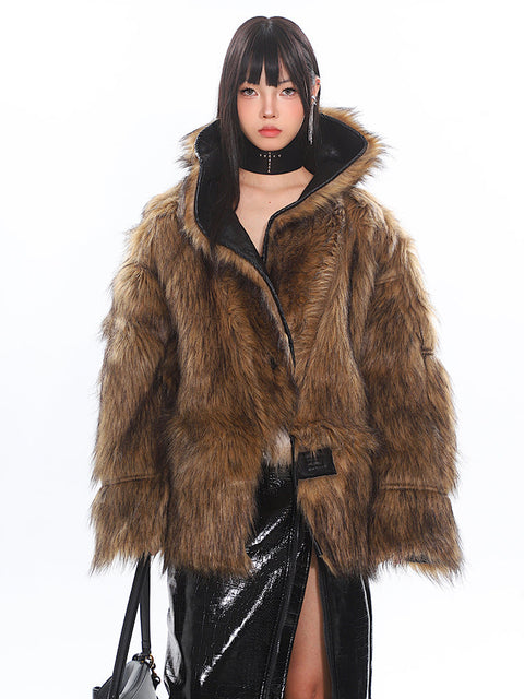 Suede Lapel Fur Coat