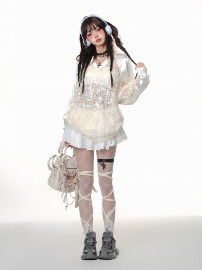 Lace Jersey Top &  White Skirt