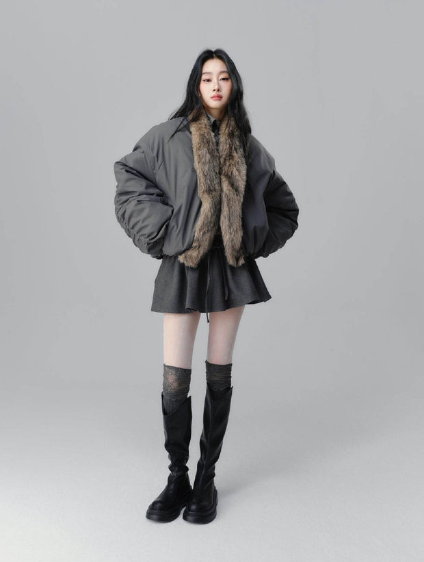 Pearl Design Fur Collar Cotton Jacket - My Store