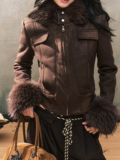 Fur Collar Hooded Shearling Jacket - My Store
