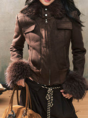 Fur Collar Hooded Shearling Jacket - My Store