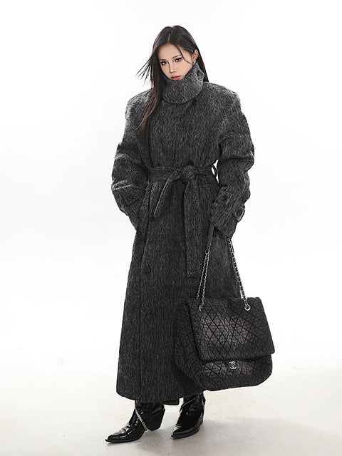 Quilted Thickened High Collar Long Coat